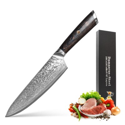 8" Japanese AUS10 professional wood handle 67 layers kitchen knife damascus steel chef knife