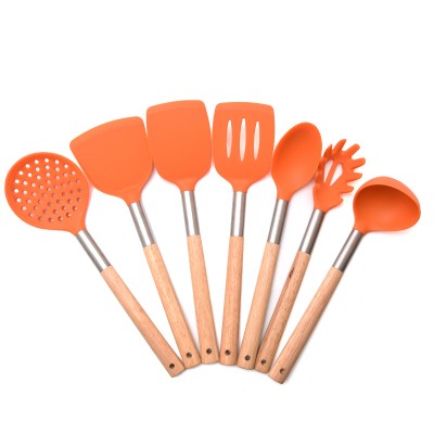 7 PCS Heat Resistant  Non-Stick Wood Handle Kitchen Cooking Tools Silicone Utensil Set