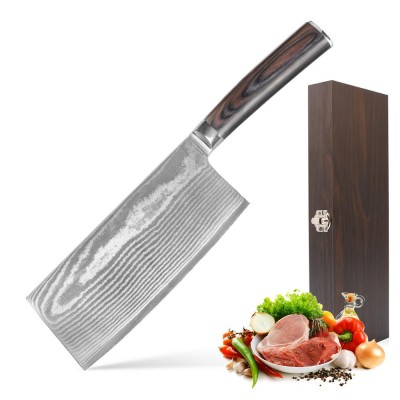 7 Inch Chinese Clever  with wooden handle Chinese Chef's  Damascus Chopping Knife