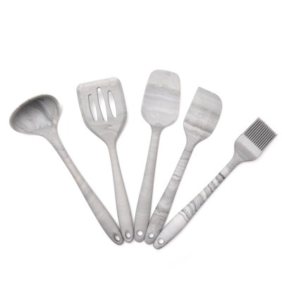 5 Piece Nonstick Marble pattern cooking  Spatulas Kitchen Deed Lade spoon Silicone Utensil  Set